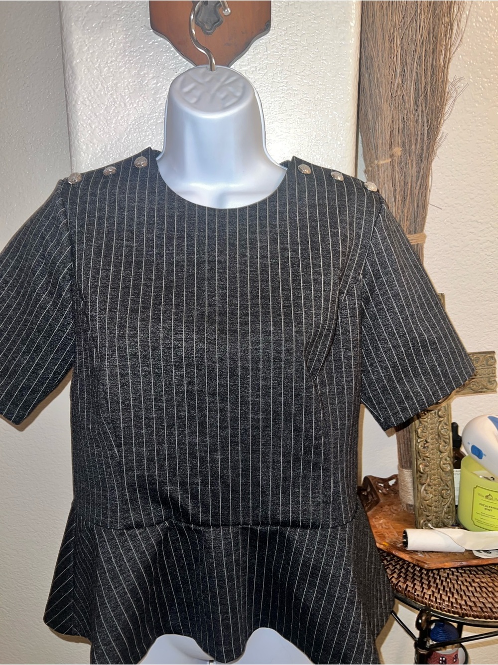Ralph Lauren Black Pinstripe Peplum Top